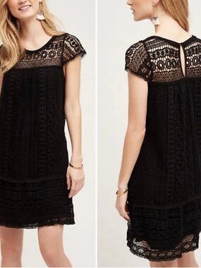 Maeve Anthropologie Womens XS Black Lace Crochet Tunic Dress